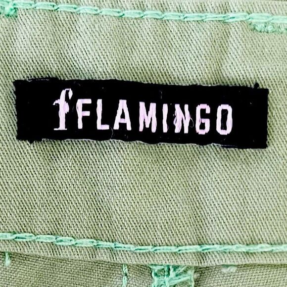 Flamingo green 100% cotton pants with tab & button at bottom hem, size 2XL - Picture 6 of 6